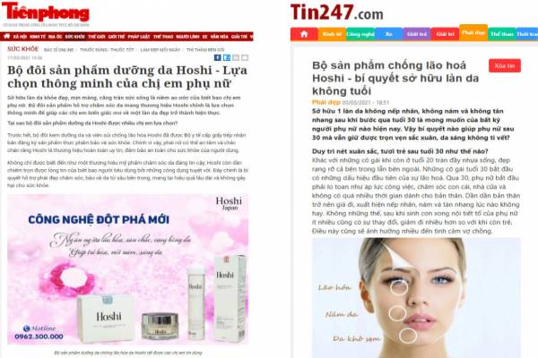 báo 247 đưa tin về sản phẩm hoshi nhật bản- anh thư cosmetic