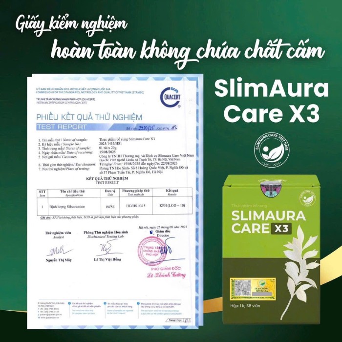 giấy kiểm nghiệm slimaura care x3